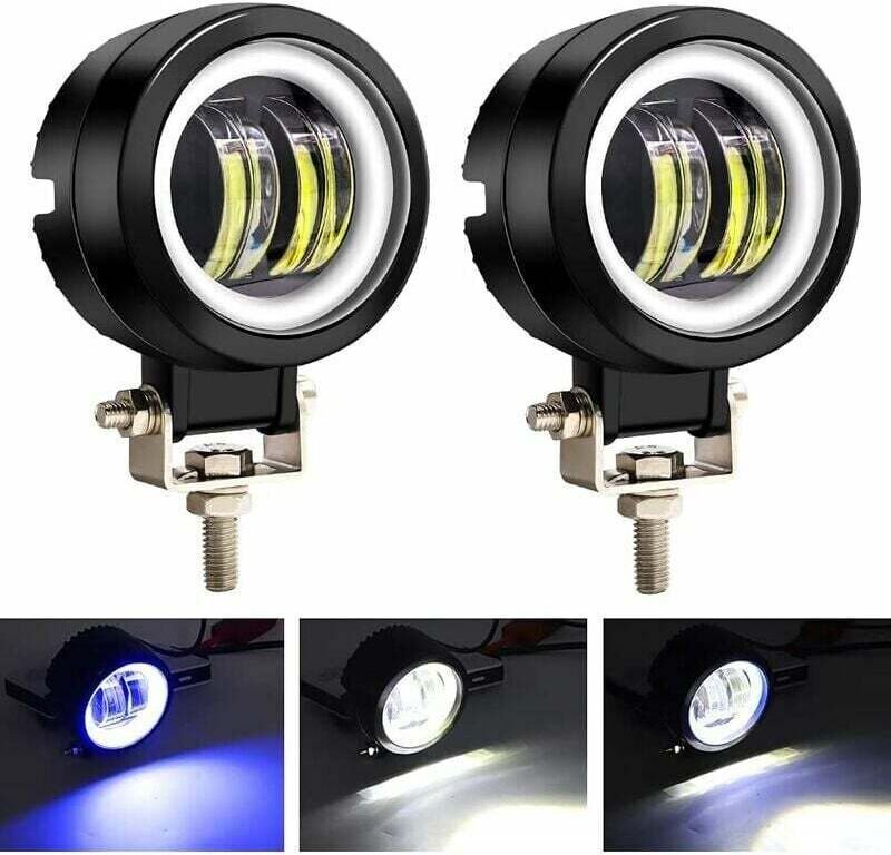 2 STK. 20 W Motorradscheinwerfer mit weißem Angel Eye, runde 3-Zoll-LED-Nebelscheinwerfer, 12 V 24 V Motorrad-Zusatzsche...