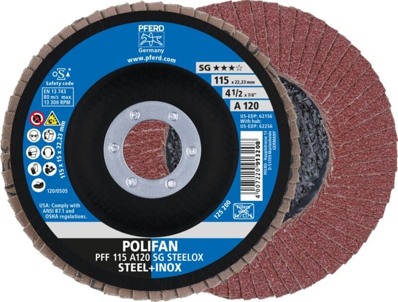 Fächerschleifscheibe A120SG gerade 115mm K120 Pferd