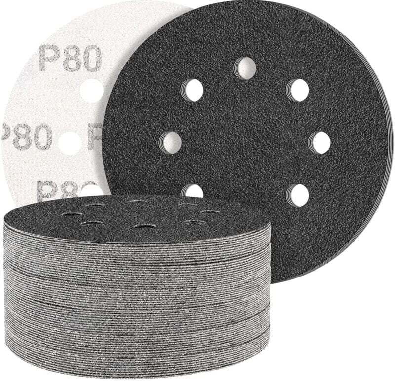 UlisemBlack 50 Stück Schleifscheiben aus Siliziumkarbid mit Körnung 80, 8 Löcher, rund, Exzenterschleifer – gemischte Kö...