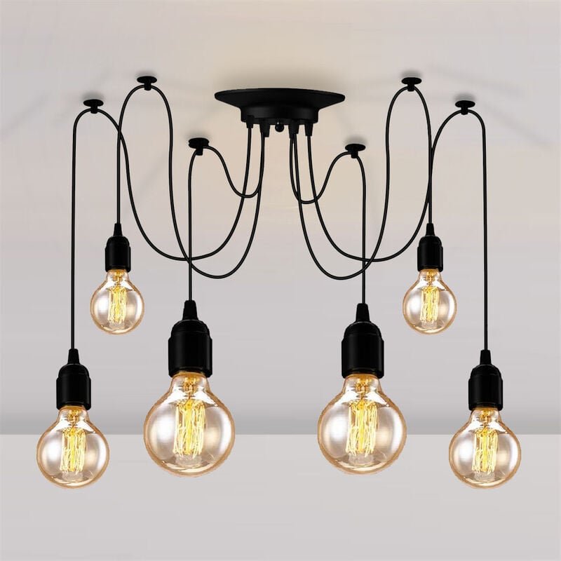 Pendelleuchte, Vintage Spinne Kronleuchter, Hängelampe E27 Edison diy für Küche Wohnzimmer Esszimmer Schwarz - 6 Flammig...