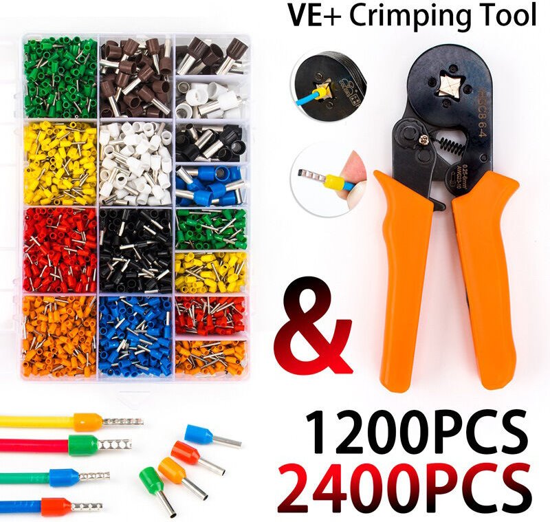 Thumbnail - Crimpzange mit 1200 Stück elektrischen Anschlüssen (300 Doppeldrahtklemmen), AWG23-10 Crimpzange, Aderendhülsen-Crimpzan...