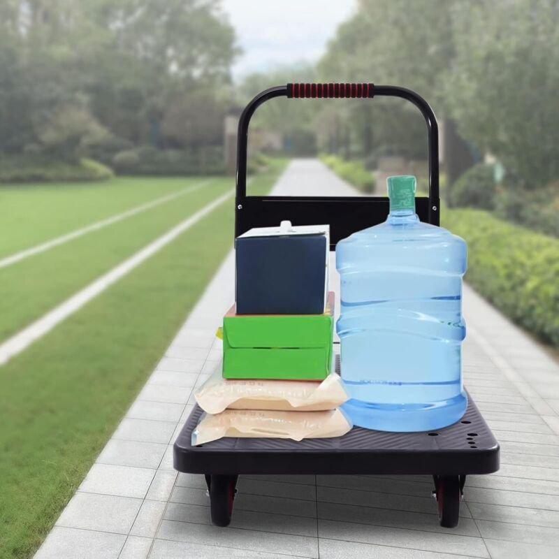 400kg Klappbar Transportwagen, Plattformwagen Rollwagen, Edelstahl Handwagen mit Griff Geräuscharm Schwarz mit 4 Räder f...