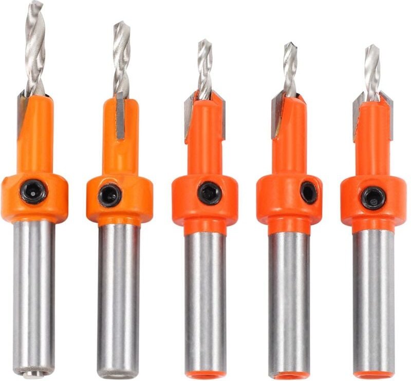 Tlily - 5-teiliger Holzlochbohrer, 8-mm-Schaft-Senker-Fräser, Holzbearbeitungs-Senker-Stellschraubenschneider
