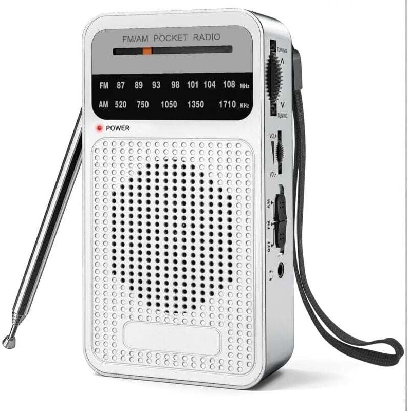 Radio portatile AM FM, radio a transistor con altoparlante potente, jack per cuffie, radio a 2 batterie AA per ricezione...