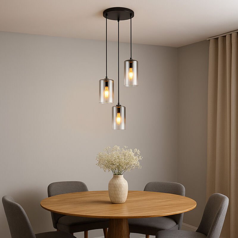 Hängeleuchte Rauchglas Pendelleuchte schwarz Esszimmerleuchte 3-Flammig, Metall, 10,5W 1055lm warmweiß, DxH 37x120 cm