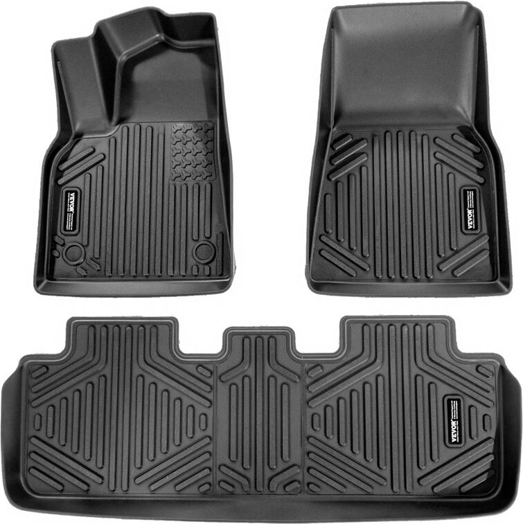 Auto-Fußmatten passend für Tesla Model y 2021–2024, 3-teilige Einlagen für die vordere und zweite Reihe, wetterfeste maß...