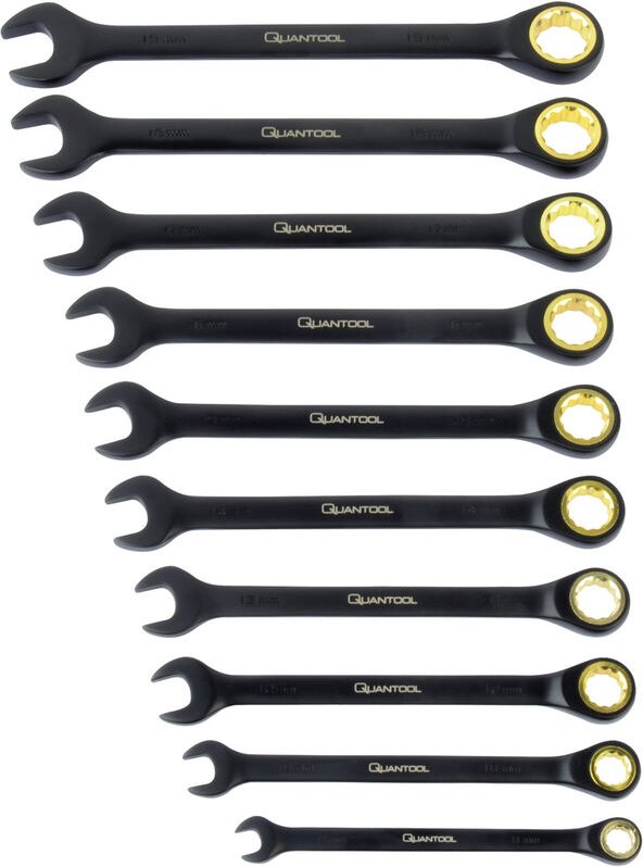Brüder Mannesmann - Q25210 Quantool Rollgabelschlüssel-Satz 10teilig Schlüsselweite (Metrisch) 8 - 19