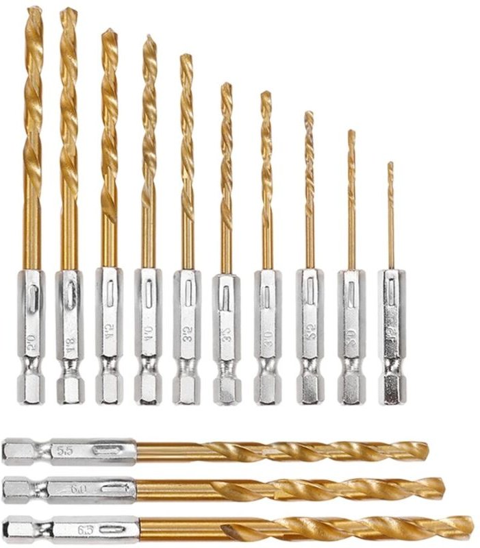 Lntyq - 13-teiliges Metallbohrer-Set, HSS-Titanbeschichteter Spiralbohrer, Spiralbohrer-Set zum Bohren von Holz, Metall ...