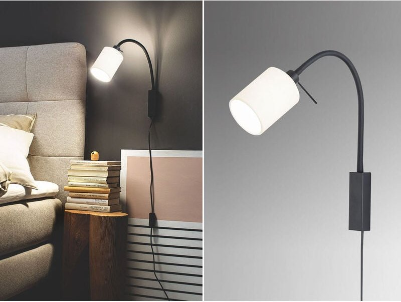 Fischer&honsel - 2in1 Wandleuchte & Bettleuchte maui - Schwanenhalslampe Leinen Weiß