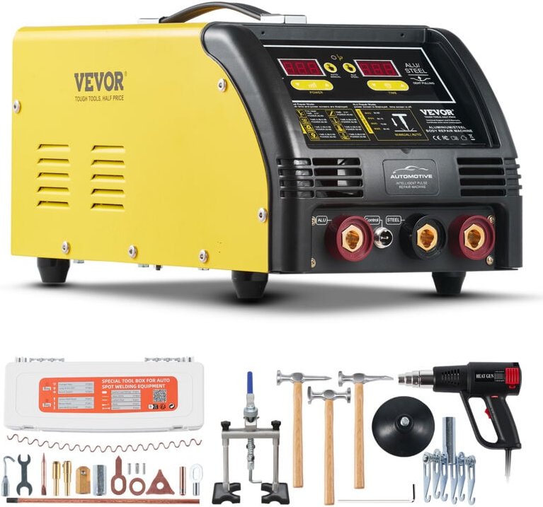 VEVOR Dual Ausbeulspotter Deluxe AL/Fe Dellenreparatur-Set, 5-kW-Schweißgerät mit automatischem/manuellem Schweißen & 10...