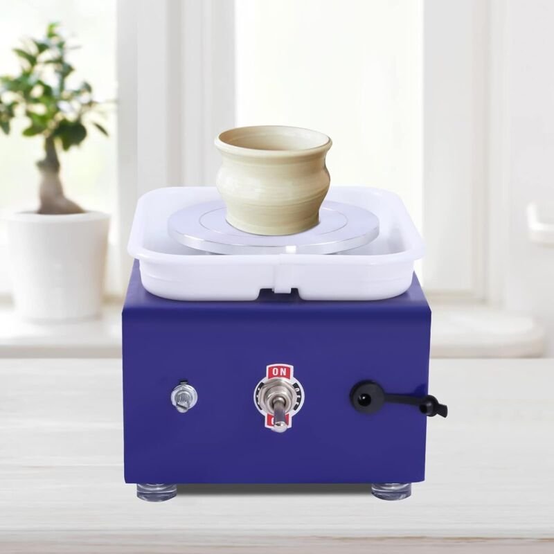 Quadratische Mini-Keramikmaschine, kleine Keramikturbine, 24 W Keramikmaschine mit Drehscheibe (blau)