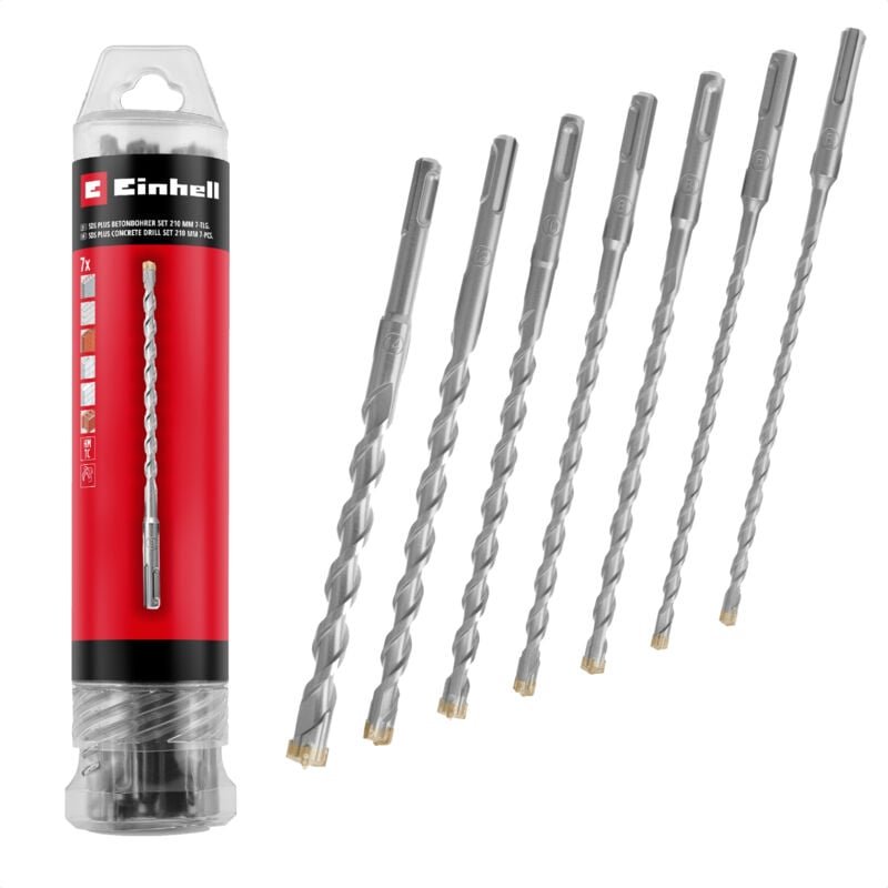 Einhell - Original 7-tlg. sds Plus Hammerbohrer-Set, 210 mm (aus 40Cr Werkzeugstahl mit vierschneidiger Hartmetallplatte...
