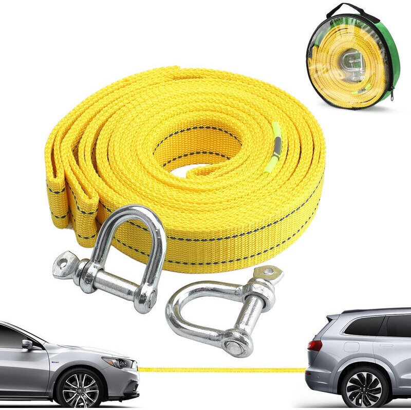 Hochfester Abschleppgurt mit zwei D-Ring-Sicherheitshaken für Winde, 5 Tonnen Tragfähigkeit und 5 m Länge, OUYLAF