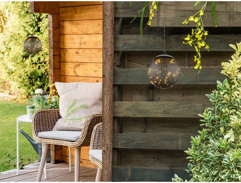 Led Solarhängeleuchte - Leuchtkugel ø 15cm, rauchfarbig