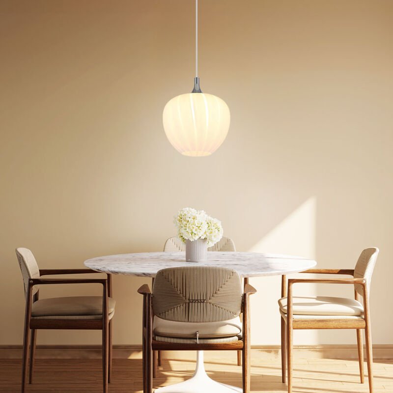 Pendelleuchte Esszimmerlampe Hängeleuchte Wohnzimmer verchromt Glas gemustert