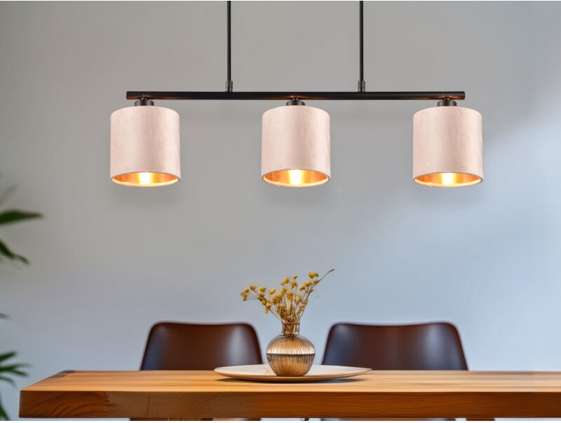 Meinewunschleuchte - led Pendelleuchte 3-flammig Samt Lampenschirme Beige Gold, Breite 66cm
