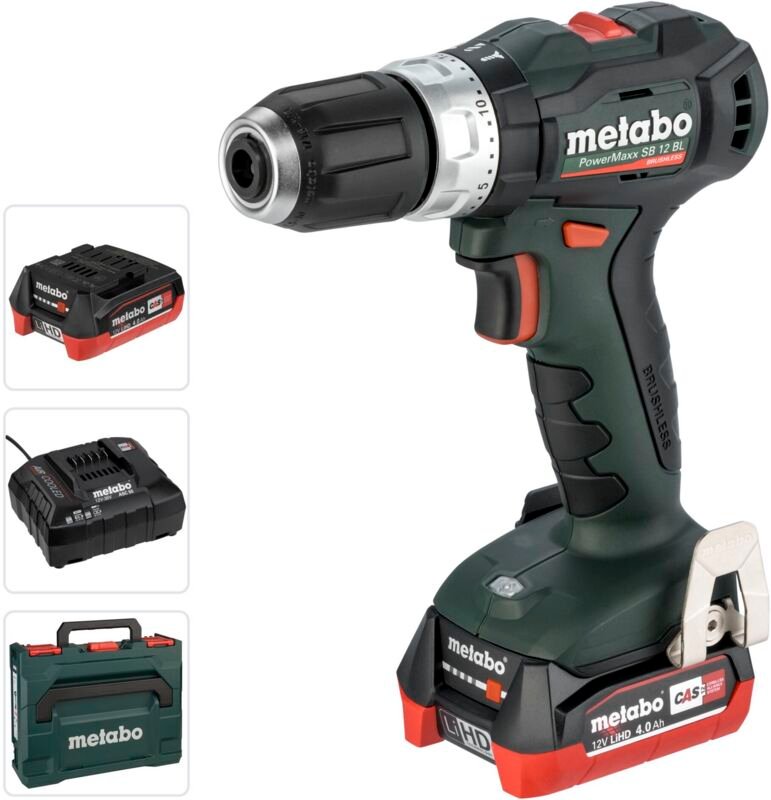 Metabo - Akku-Schlagbohrschrauber PowerMaxx sb 12 bl, 12V 2x 4,0 Ah LiHD und Ladegerät in x 118