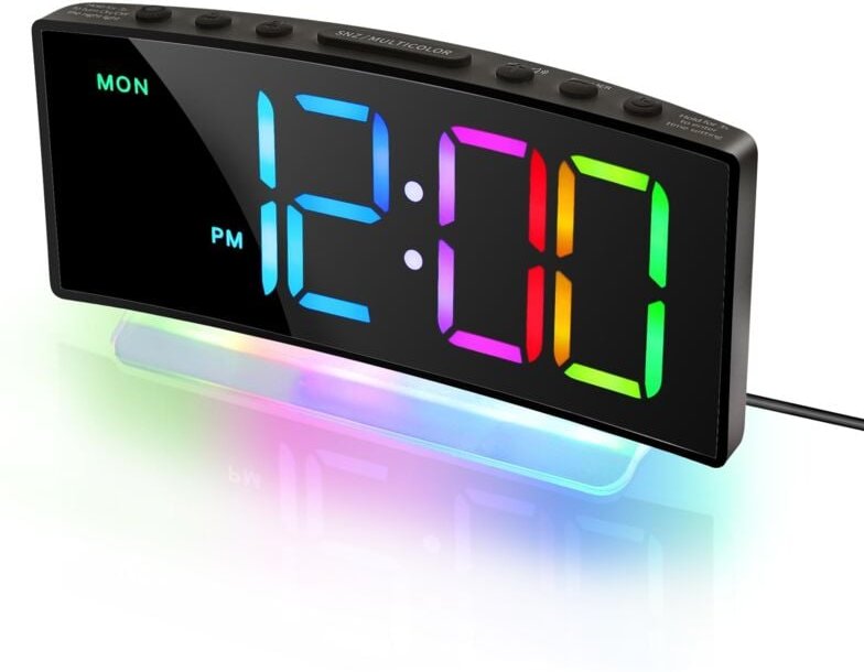 Digitaler Wecker mit 8 RGB-Farben-LED-Anzeige und 7-farbigem Nachtlicht, Digitaluhr mit zwei Alarmen, einstellbarer Hell...