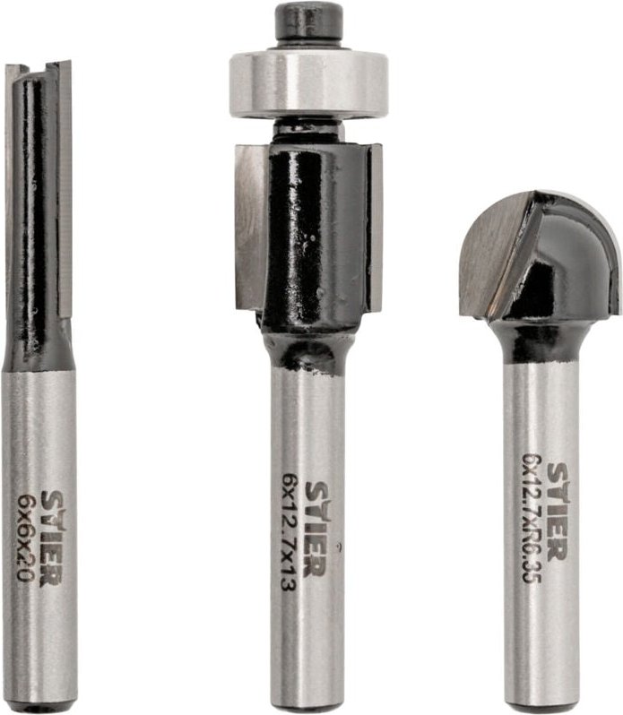 Fräser-Set 3-teilig, 6 mm Schaft, Nutfräser, Bündigfräser, Rundkantenfräser, für Holz, Holzfräser, Holzbearbeitung, Holz...