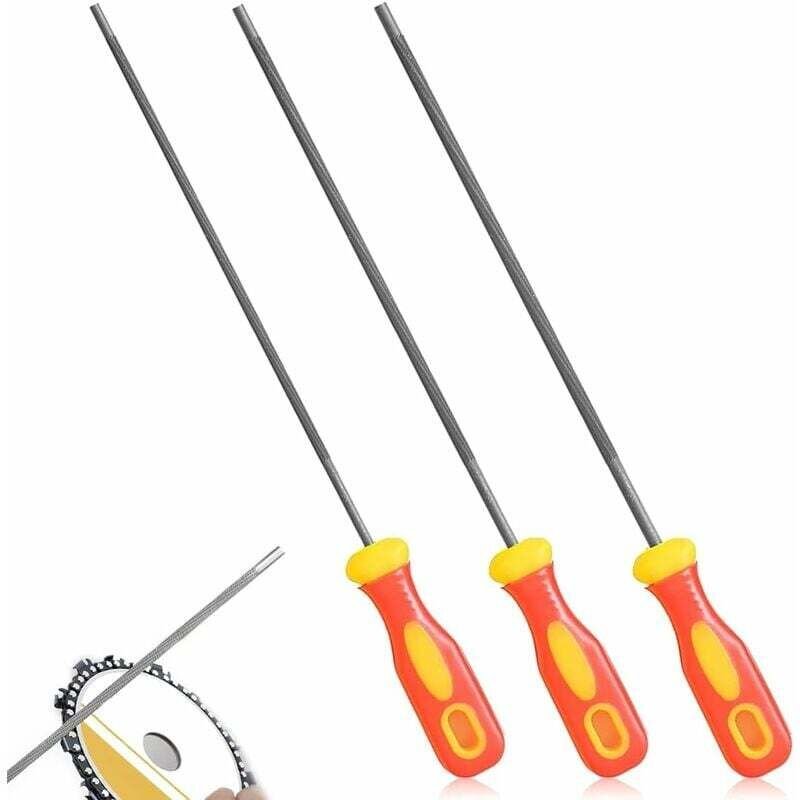 3er-Pack Kettensägenfeilen, Kettensägenfeile, Kettensägen-Kettenschärfer mit Griffen, leicht zu halten, 3 Größen 4,0 mm,...