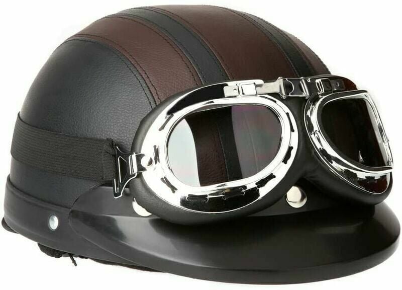 Motorradhelm im Retro-Vintage-Stil für Vespa, winddicht mit UV-Visier und Schutzbrille, geeignet für Kopfumfang 54–60 cm...