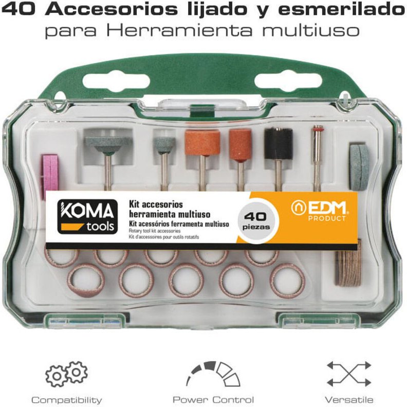 Set mit 40 Zubehörteilen für das Mini-Rotations-Mehrzweckwerkzeug 08709 KomaTools