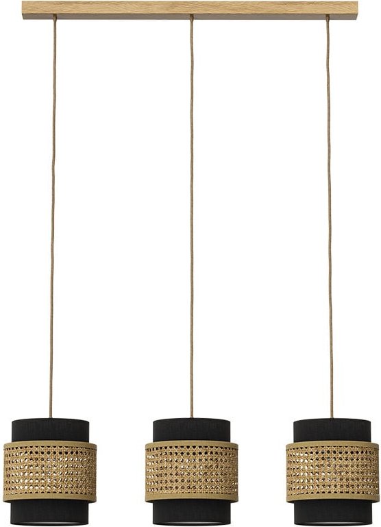 Vicco - 3er Pendelleuchte Morten, Rattan/Schwarz, 70 x 120 cm