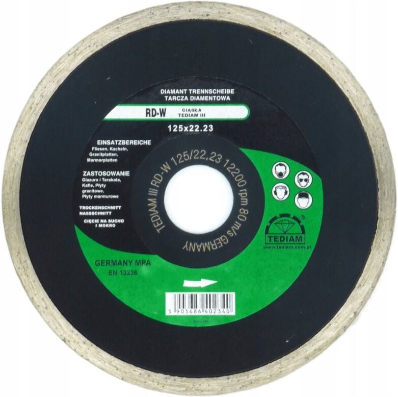 PRO DIAMANTSCHEIBE 125 x 22,2 mm ZUM SCHNEIDEN VON FLIESEN AUS GRES UND TERRAKOTTA