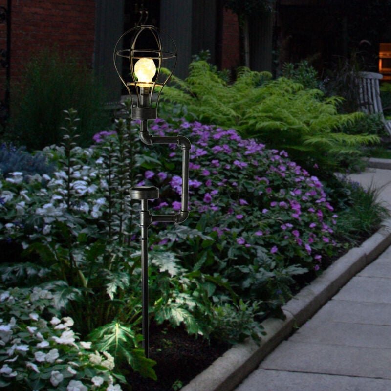 Solarleuchte Wegelampe Außenleuchte Industrial Wasserrohr Design Gartendeko LED Gartenleuchte mit Erdspieß, antik schwar...