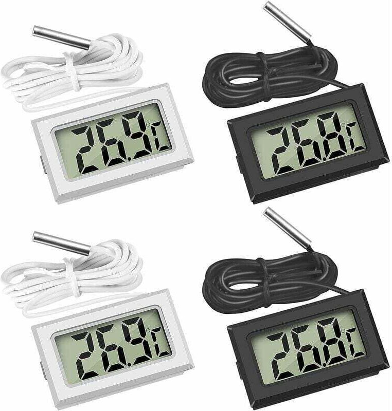 Mini Digital LCD Thermomètre Température avec Sonde de Température Capteur Testeur ,Guazhuni (2X Noir 2X Blanc)