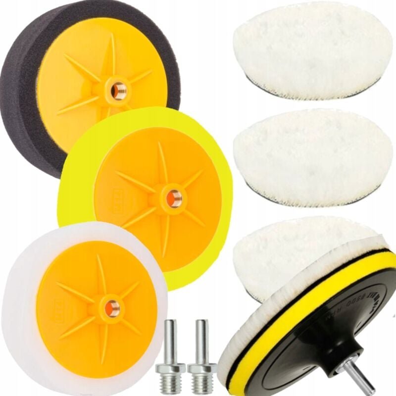 Set Aus 3 X Fell + 3 X Schwamm-Pads Polierpads 150 Mm Mit Klett-Schraubendreher