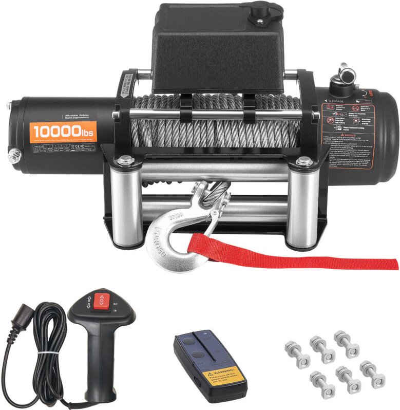 Mophorn Elektrische Seilwinde, 4500 kg, 12 V DC Winde mit Φ 8,3 mm x 19,8 m Stahlseil, kabellose und kabelgebundene Fern...