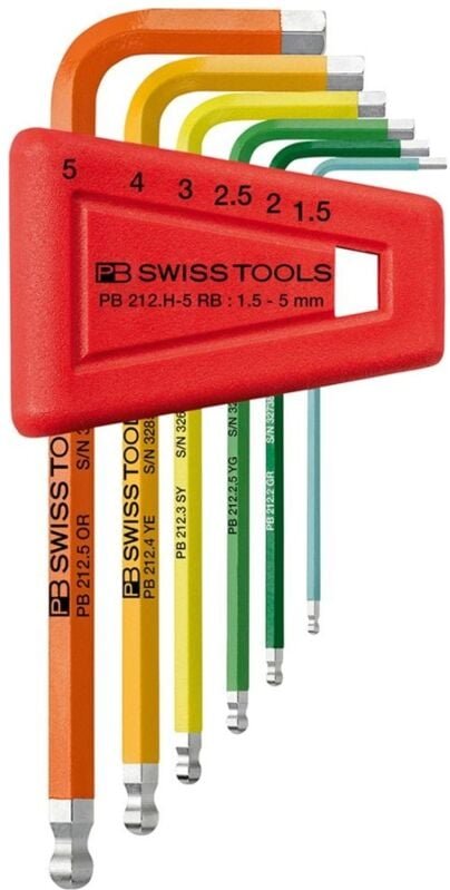 Winkelschraubendreher- Satz im Kunststoffhalter 6-teilig 1,5-5 mm Rainbow Kugelkopf PB Swiss Tools