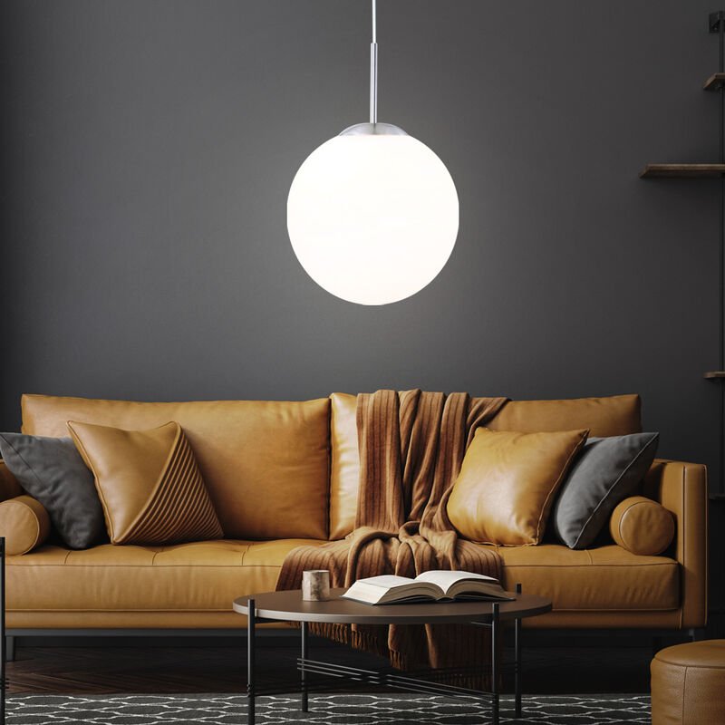 Pendellampe Pendelleuchte Kugelleuchte Hängeleuchte Esstischlampe Wohnzimmer, Metall Glas satiniert opal nickel, 1x E27 ...