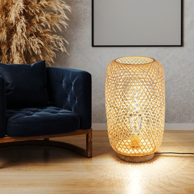Led Stehlampe Stehleuchte Holzlampe Beistellleuchte Holzleuchte, Bambus natur Bohostil Schalter, 1x E27 Filament led war...