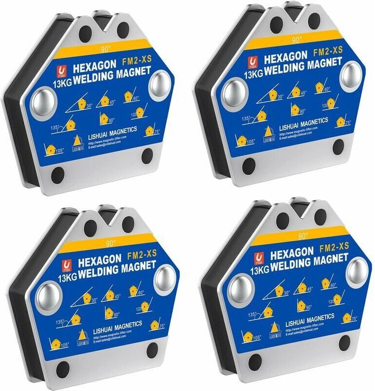 Schweißmagnet, 4 Stück, Haltekraft 13 kg, magnetischer Positionierer für Schweißwinkel 30°, 45°, 60°, 75°, 90°, 105°