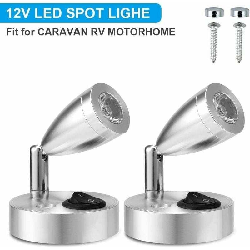 Thumbnail - 12-V-LED-Lesestrahler mit verstellbarem Schalter, warmes Licht für den Innenraum von Wohnmobilen und Booten (2er-Pack)