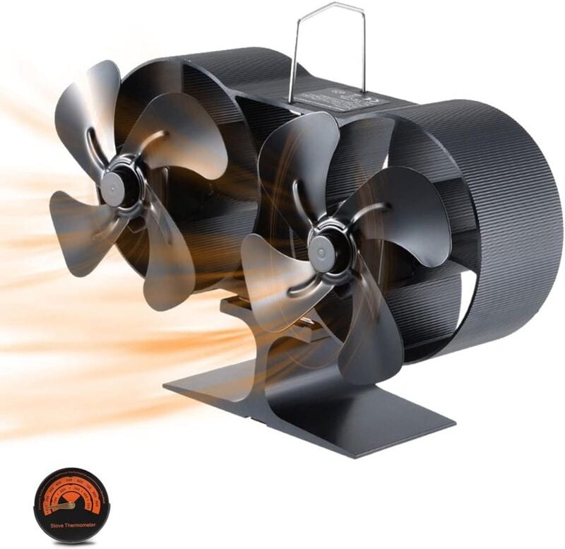 Thumbnail - Wärmebetriebener Ofenventilator mit 8 Flügeln, Mini-Holzofenventilator und Holzbrennerventilator mit Thermometer für Hol...