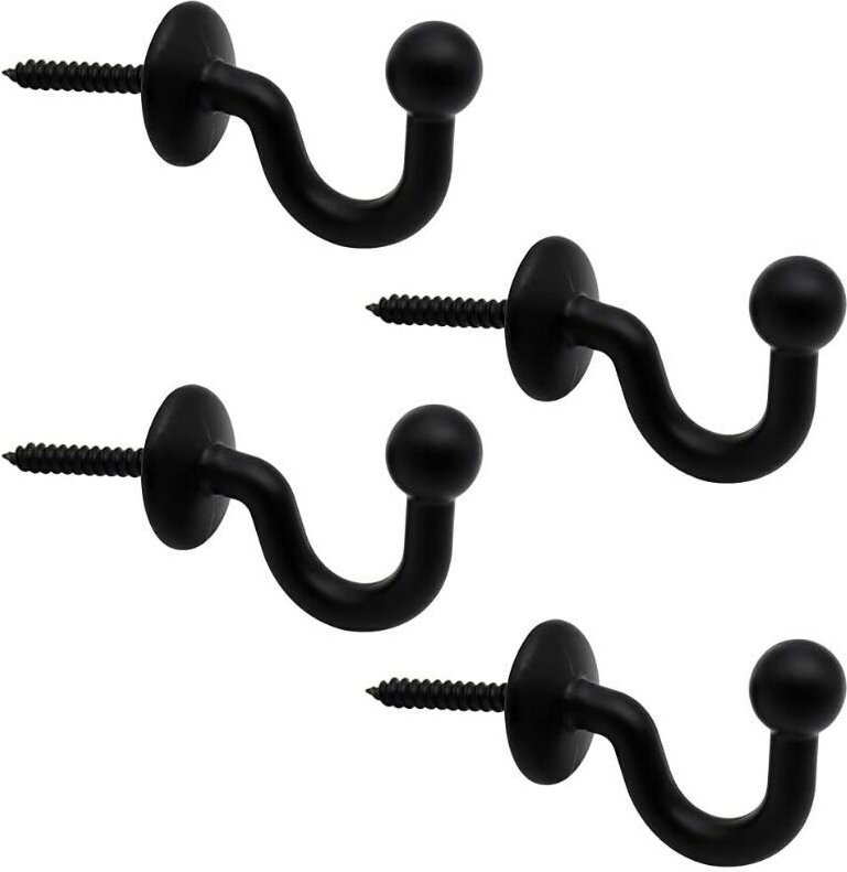 Set mit 4 schwarzen Metall-Raffhaltern, 64 mm, zur Wandmontage, U-förmige, multifunktionale Raffhalter zum Raffen von Vo...