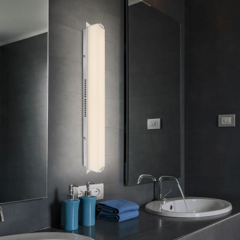 Wandleuchte Flurlampe Treppenhausleuchte led Wandlampe Chrom Glas satiniert, 22,5W 1760lm warmweiß, BxH 10x 81 cm