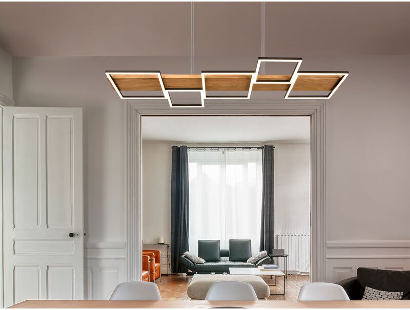 Led Pendelleuchte harper dimmbar Holzbrett naturbelassen, Breite 115cm