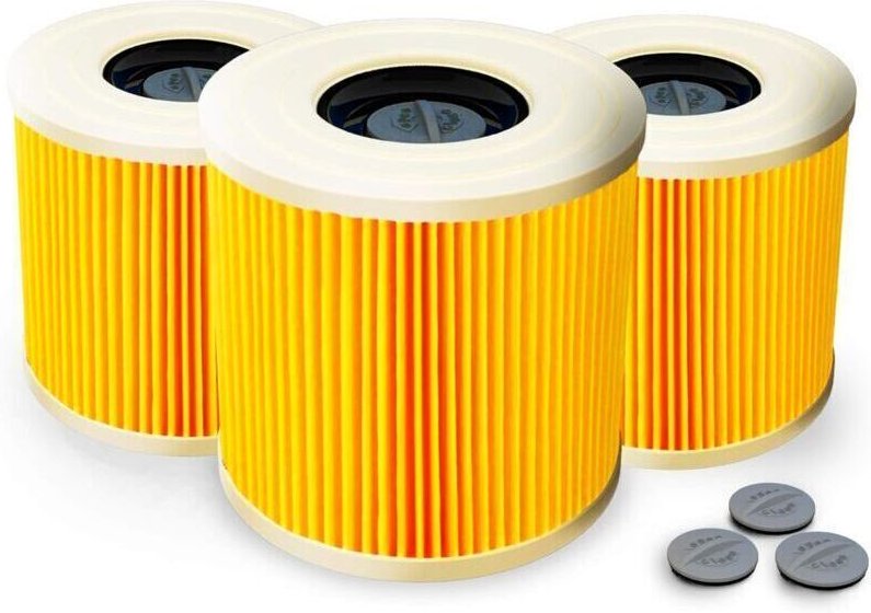 Set mit 3 Patronenfiltern + 3 zusätzlichen Befestigungsschrauben – Für Kärcher Staubsauger WD3 Premium, WD2, WD3, WD 3 M...