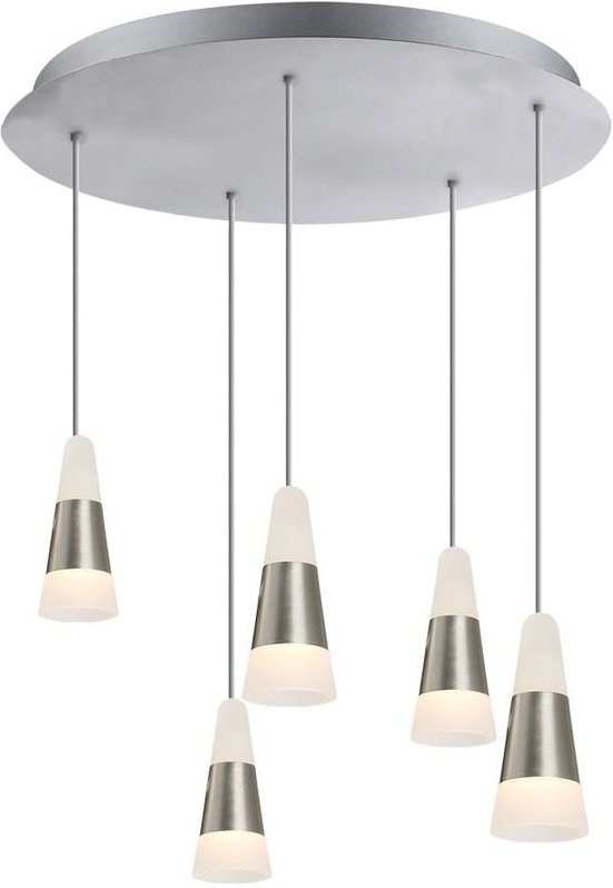 Hängeleuchte Esszimmer Esstischleuchte satiniert Deckenleuchte hängend, Metall, 5x led 5W 300Lm warmweiß, DxH 30x100 cm