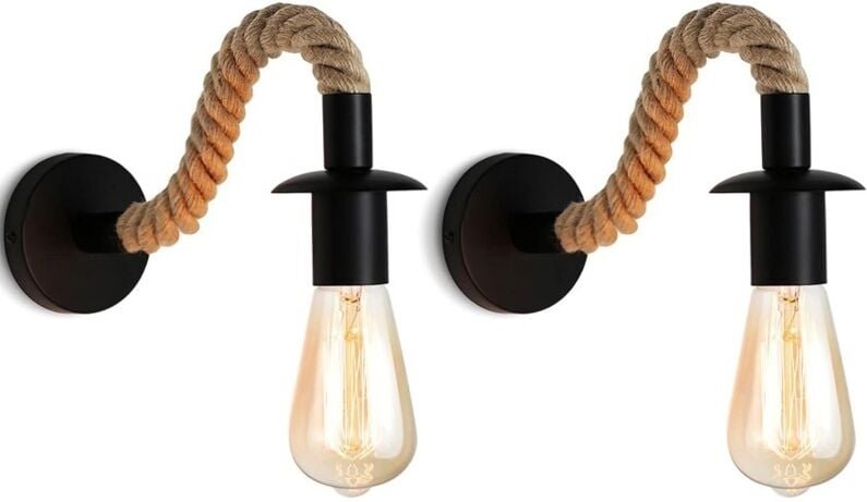 Tonchean - Vintage-Wandleuchte aus Hanfseil, ideale industrielle Wandleuchte, E27-Leuchte, Glühbirne nicht enthalten, 11...