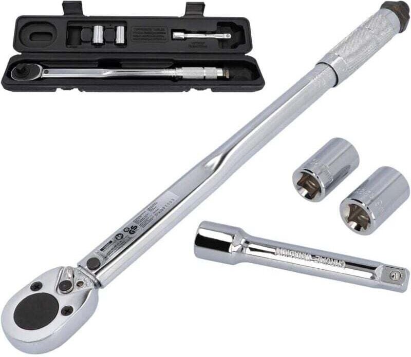 ZVD - Clé dynamométrique réglable jusqu'à maximum 210 Nm, entraînement 1/2 carré avec douilles 17/19 mm et rallonge.