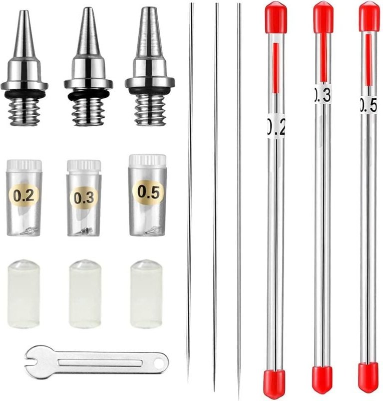 Düsenkappe, Nadel und Düse für Airbrush, 0,2 mm, 0,3 mm, 0,5 mm, Airbrush-Ersatzteile