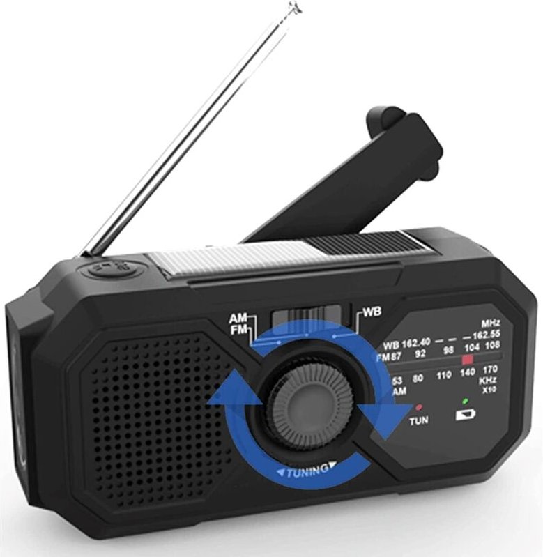 Solarbetriebenes, batteriebetriebenes Wetterradio, Taschenlampe mit Handy-Ladegerät, tragbares Hand-Wetteralarmradio, 35...