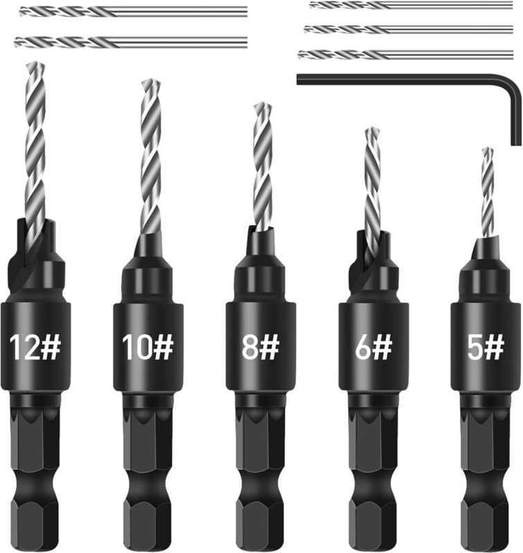 Thumbnail - Shining House - 5-teiliges Senkerbohrer-Set, verstellbarer 1/4-Zoll-Sechskantschaft, Schnellwechsel-Senkbohrer-Set, aust...