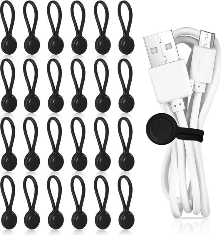 Attaches de câble magnétiques, lot de 24 attaches de câble magnétiques en silicone, attaches de câble magnétiques réutil...