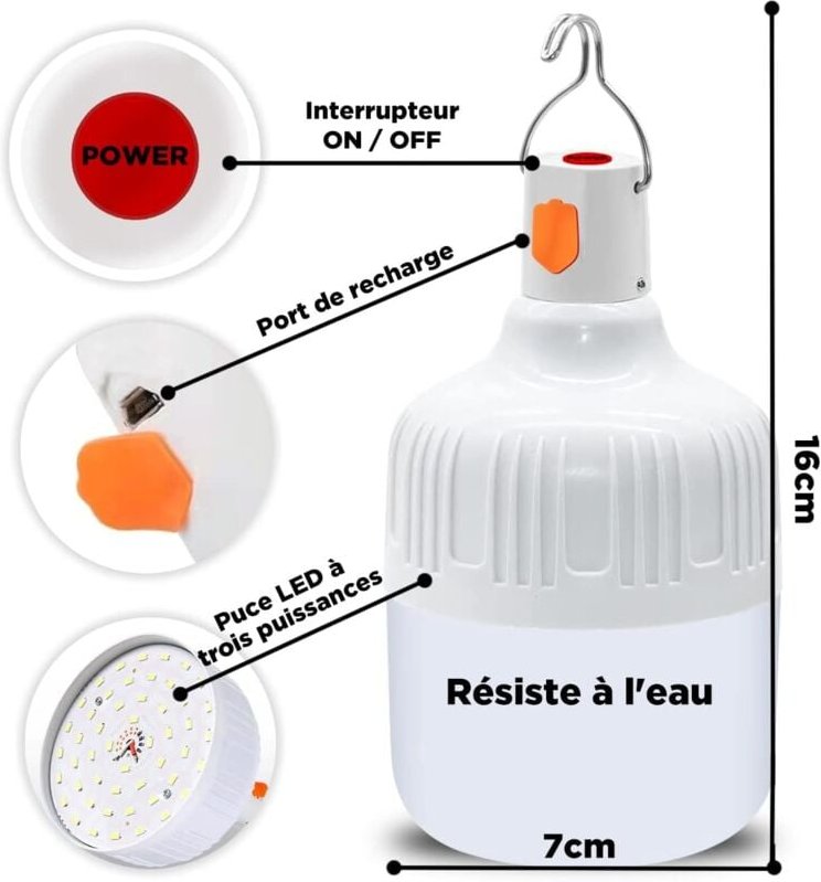 Thumbnail - Wiederaufladbare Campinglaterne – 2 Stück 40 Watt wiederaufladbare Lampe – 360° USB wiederaufladbare Lampe – tragbare Hä...